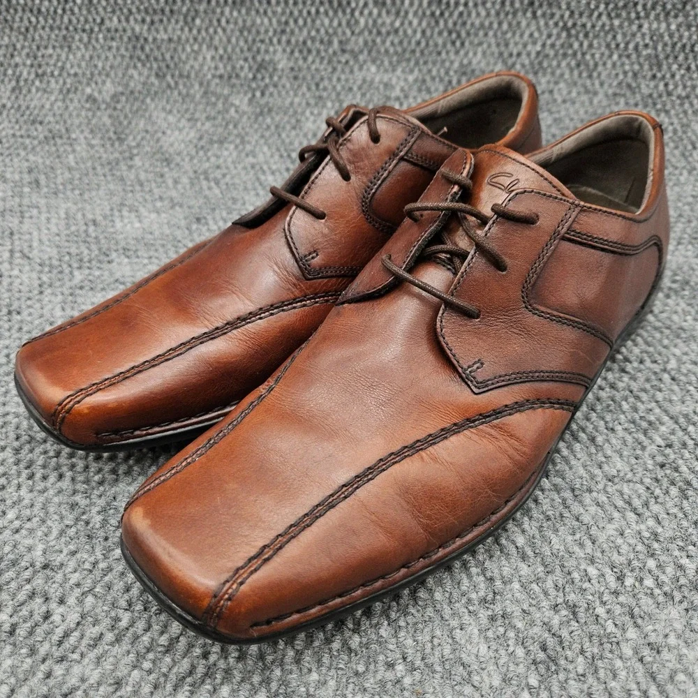 Clarks (Men's 12 M) Brown Leather Oxford Dress Shoes Square Toe Business Casual